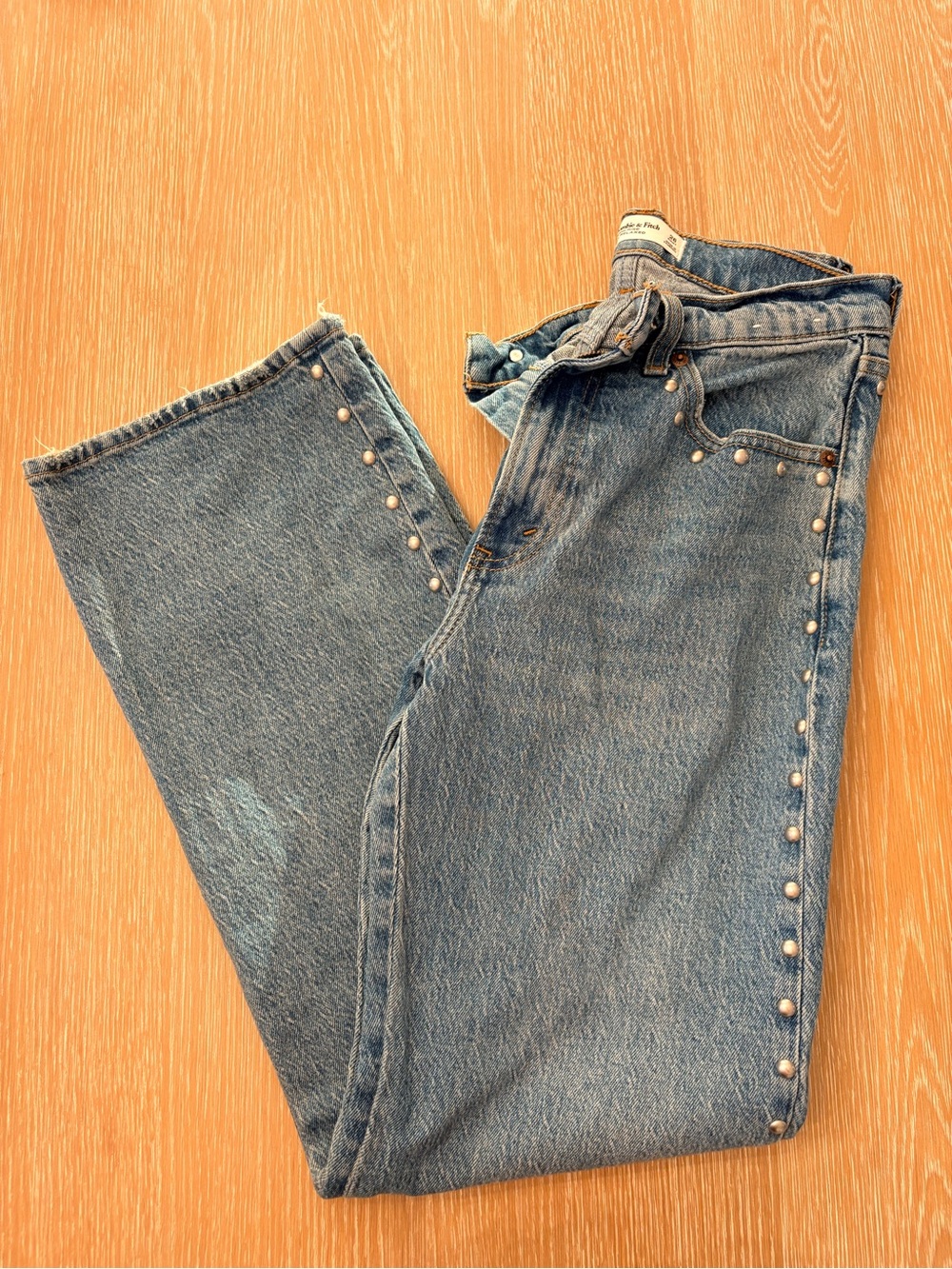 Abercrombie & Fitch Blue Straight-Leg Jeans with Stud Detail